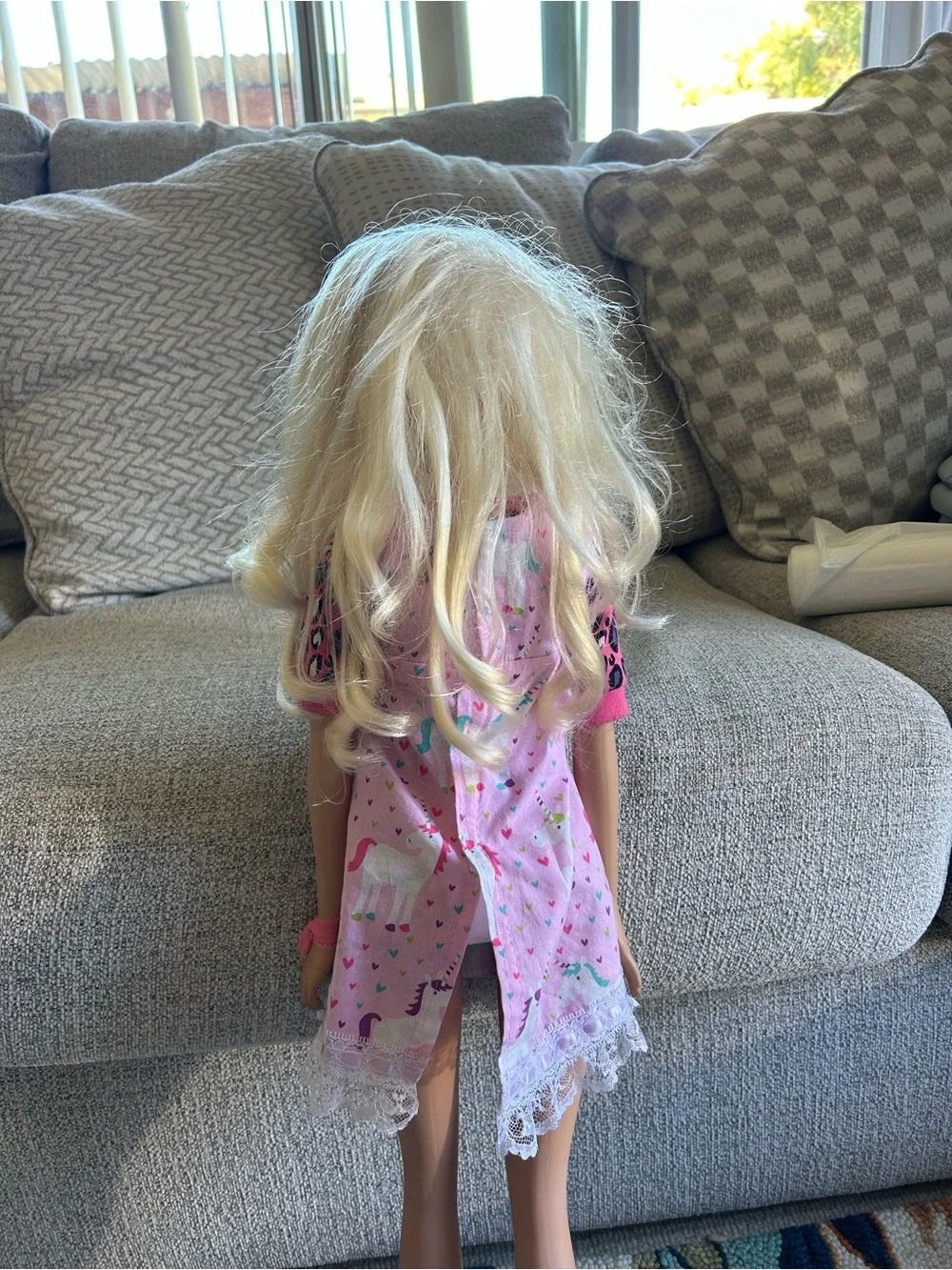 Barbie Blonde Doll in Pink Unicorn Dress with Hot Pink Shoes